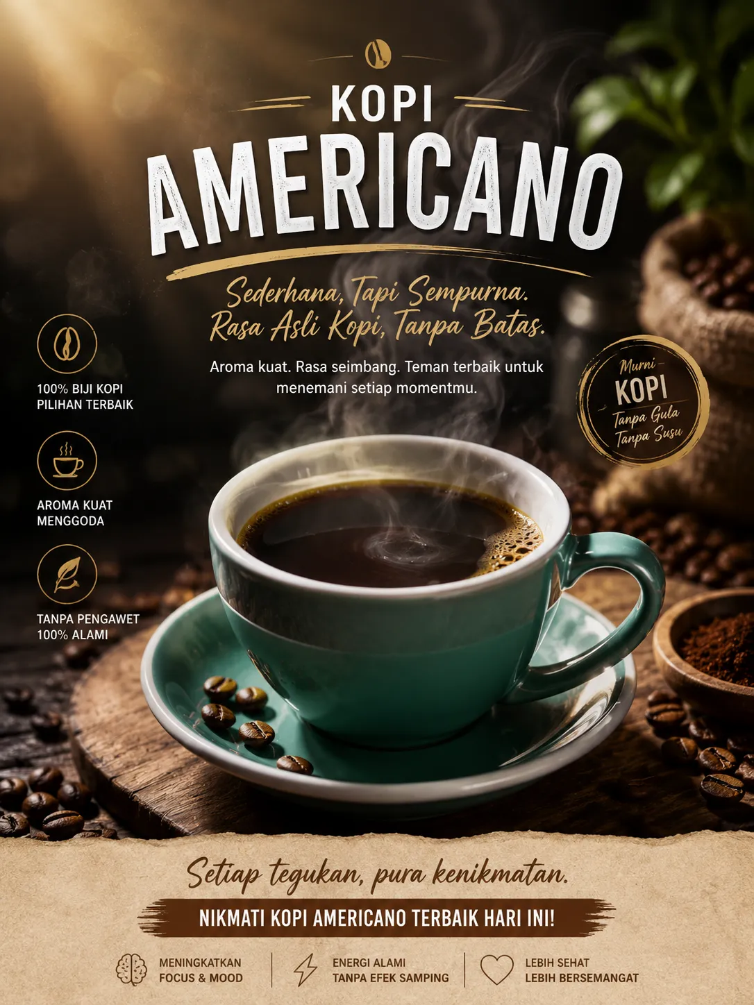 Secangkir kopi Americano hangat klasik dengan aroma mantap di Blooma Semarang